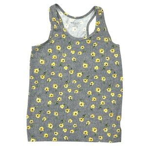 Old Navy Girls L (10-12) Racerback Tank Top Fitted Gray Yellow Floral